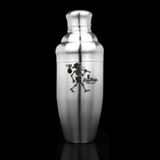 Wholesale engraved Premium Cocktail Shaker customized with Pine Bluff Distilling logo on a black background