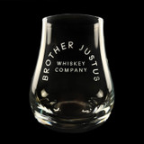 Wholesale engraved 8.5 oz. Urban Bar Spey Whiskey Rocks Glass customized with Brother Justice Whiskey logo on a black background