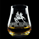 Wholesale engraved 8.5 oz. Urban Bar Spey Whiskey Rocks Glass customized with Horse Soldier logo on a black background