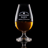 Wholesale engraved 6 oz. Urban Bar Malt Whiskey Taster customized with Botanery Barn logo on a black background