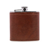 Wholesale 6 oz. Rustic Cognac Leather Flask engraved with your logo