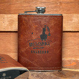 Wholesale engraved 8 oz. Rustic Cognac Leather Flask customized with Breckenridge Distillery logo