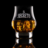 Wholesale engraved 8.5 oz. Masters Reserve Glass customized with El Secreto logo on a black background