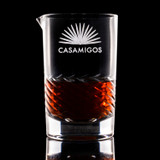 Wholesale engraved Luna Swirl Mixing Glass customized with Casamigos Bar logo on a black background