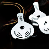 Wholesale engraved Chrome Stainless Steel Hawthorne Strainer customized with Bayou Rum logo on a lifestyle background