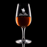 Wholesale engraved 7.75 oz. Stolzle ISO Tasting Glass customized with Don Pilar Tequila logo on a black background