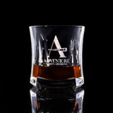 Wholesale engraved 10 oz. Le' Roxx Whiskey Glass with Adventure Spirits Distilling logo black background