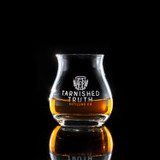Wholesale engraved Glencairn Burns Dram customized with Tarnished Truth logo on a black background