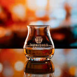 Wholesale engraved Glencairn Burns Dram customized with Tarnished Truth logo on a bokeh background