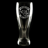 Wholesale engraved 23 oz. Pub Pilsner Glass customized with HM-12 Squadron logo on a black background