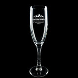 Wholesale engraved 5.75 oz. Romeo Flute Glass customized with Colorado Fallen Hero Foundation logo on a black background