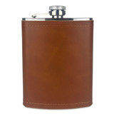 Wholesale 8 oz. Aged Cognac Leather Flask engraved with your logo