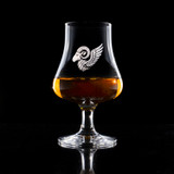 Wholesale engraved 6.5 oz. Stolzle Nosing Glass customized with Argonaut logo on a black background