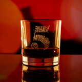 Wholesale engraved 11.5 oz. Classic Old Fashioned Glass customized with Patent 5 logo bokeh background