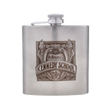 Wholesale engraved 6 oz. Premium Stainless Steel Flask customized with McMenamin's logo on a white background