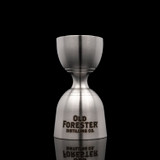 Wholesale engraved Banded Vintage Jigger customized with Old Forester Distilling logo on a black background