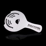 Wholesale engraved Brushed Stainless Steel Hawthorne Strainer customized with Balcones Distilling logo on a black background