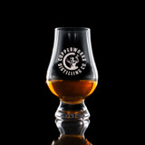 Wholesale engraved Glencairn Whisky Glass customized with Copperworks Distilling logo on a black background
