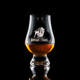 Wholesale engraved Glencairn Whisky Glass customized with Buffalo Trace Distilling logo on a black background