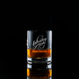 Wholesale engraved 3 oz. Lexi Big Shot customized with Whistling Andy Distilling logo on a black background