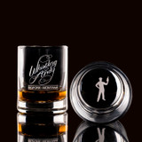 Wholesale engraved 3 oz. Lexi Big Shot customized with Whistling Andy Distilling logo on a black background