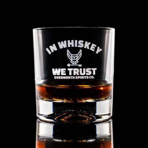Wholesale Whiskey Barrel OTR Rocks Glass Engraved with Evernorth Distillery Logo