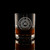 Wholesale engraved 7.75 oz. Nob Hill glass customized with Ragged Branch Distillers logo on a black background