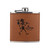 Wholesale engraved 6 oz. Rawhide Brown Ultrahyde Flask customized with Pine Bluff Distilling logo on a white background