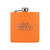 Wholesale engraved 6 oz. Orange Tangerine Flask customized with Old Forester Distilling logo on a white background