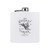 Wholesale engraved 6 oz. Snow White Powder Coated Flask customized with Whiskey Trick logo on a white background