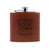Wholesale engraved 6 oz. Aged Cognac Leather Flask customized with Rock Town distillers logo on a white background