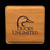 Wholesale engraved Golden Wheat Square Coaster customized with Ducks Unlimited logo on a black background
