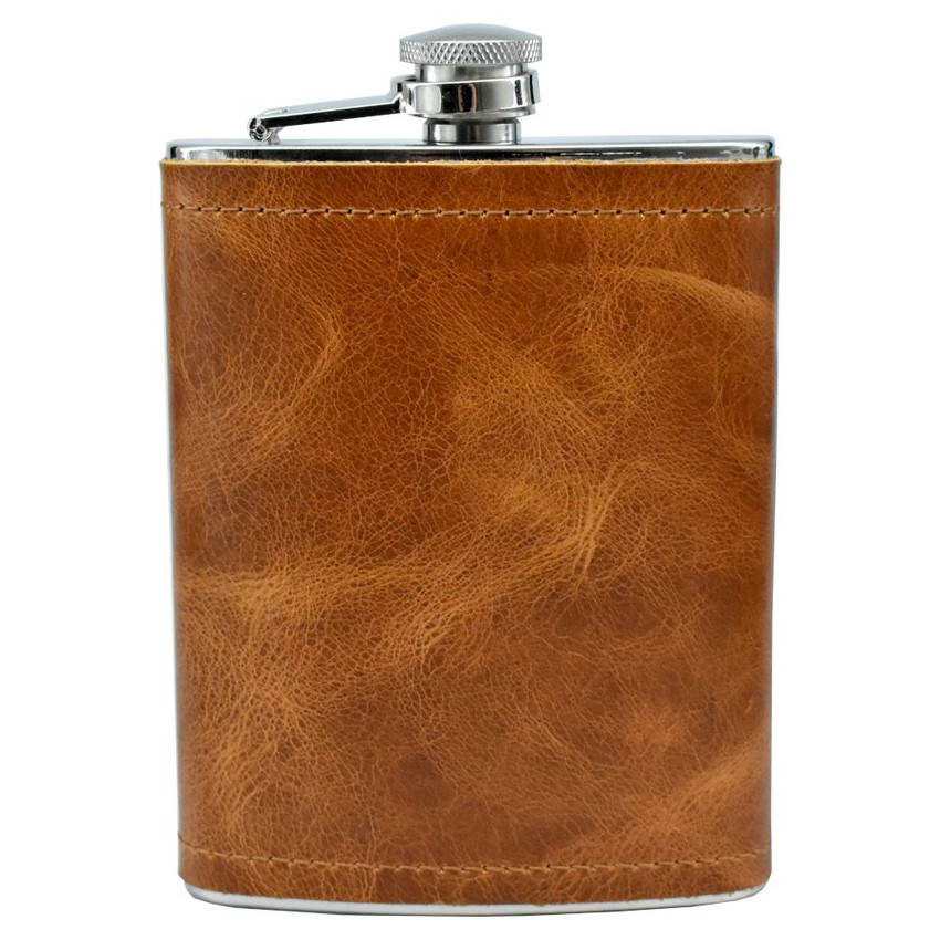 Wholesale 8 oz. Extra Aged Leather Flask engraved with your logo