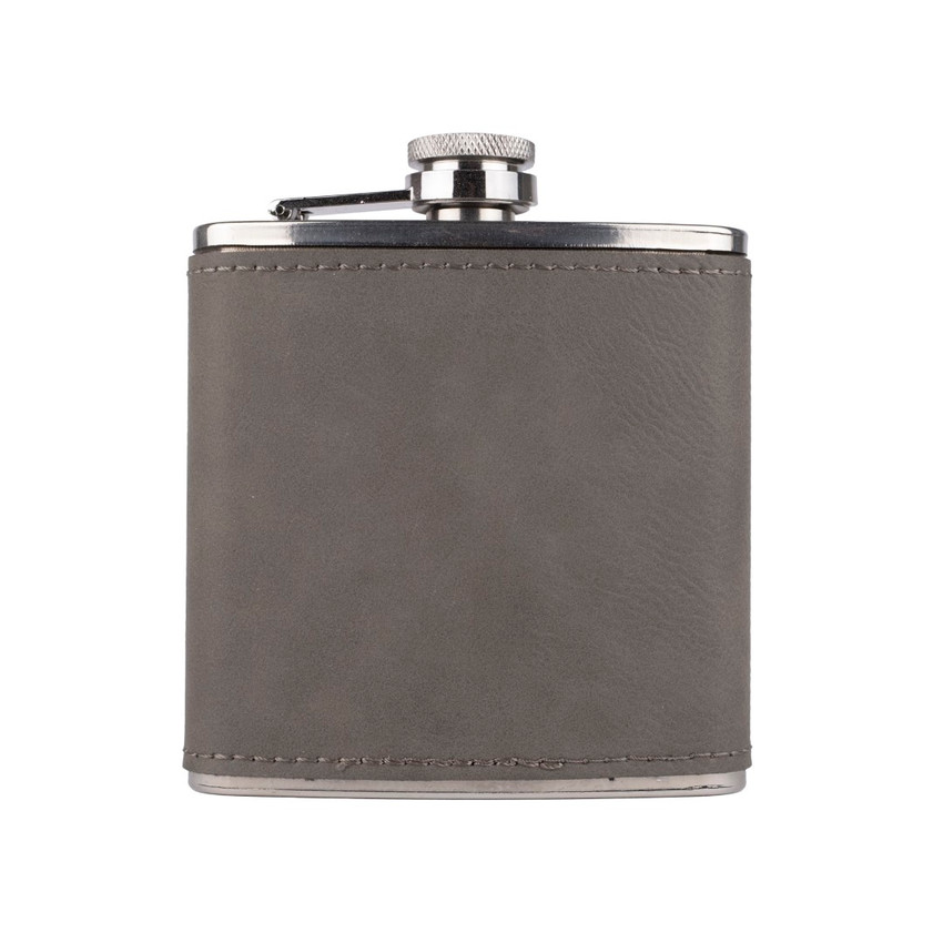 Wholesale 6 oz. Gray Ultrahyde Flask engraved with your logo