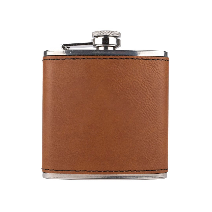 Wholesale 6 oz. Rawhide Brown Ultrahyde Flask engraved with your logo