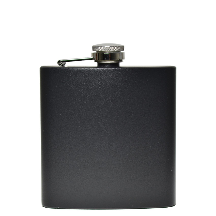 Wholesale 6 oz. Jet Black Powder Coated Flask engraved with your logo