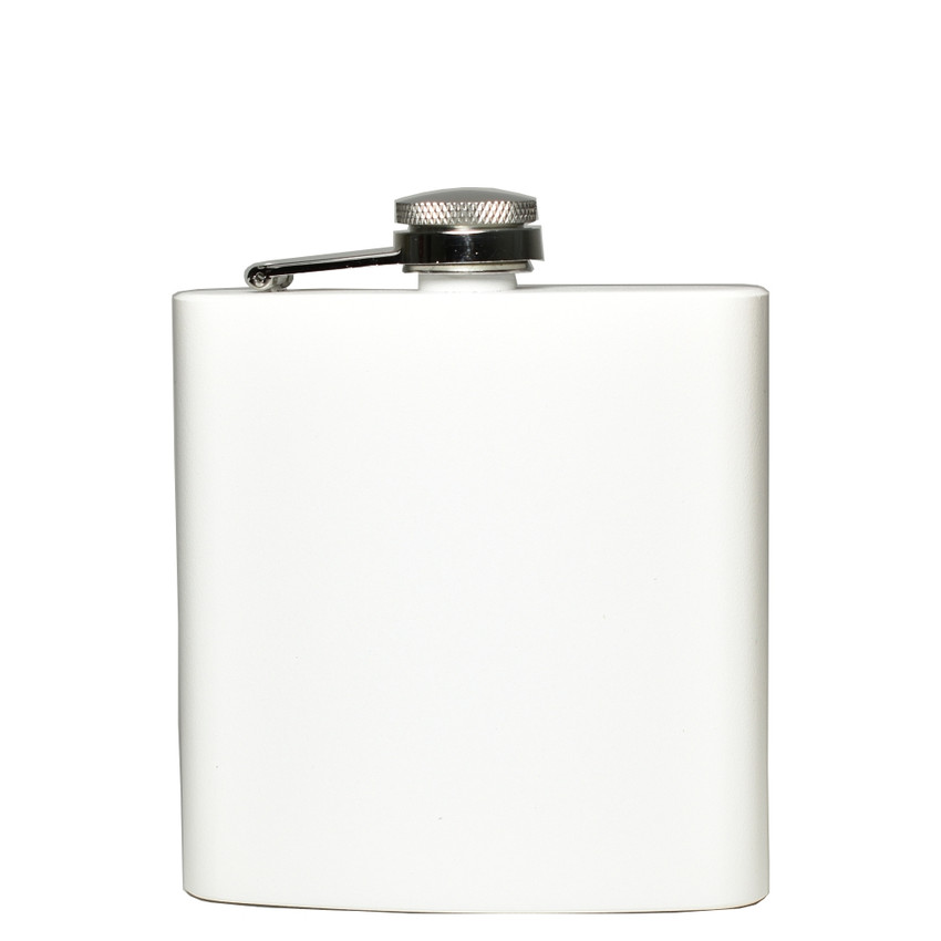 Wholesale 6 oz. Snow White Powder Coated Flask engraved with your logo