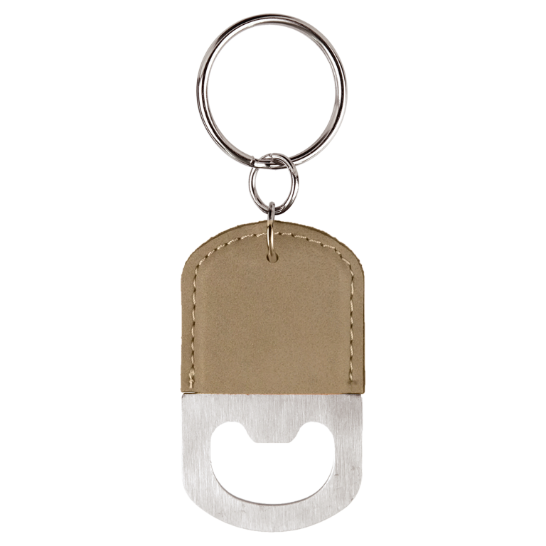 Wholesale Oval Tan Keychain Bottle Opener engraved with your logo
