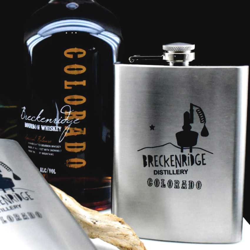 Wholesale engraved 8 oz. Premium Flask customized with Breckenridge Distillery logo