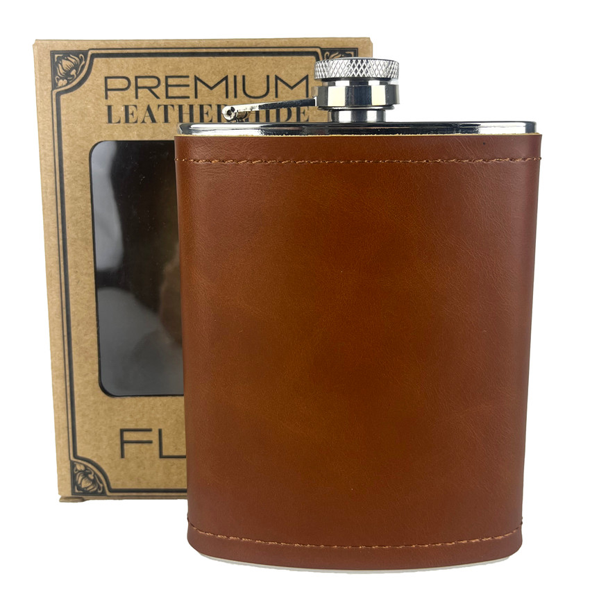 8 oz. Aged Cognac Leather Flask Box