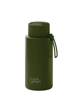 Frank Green 34oz  SS Ceramic Reusable Bottle Khaki with Flip Straw lid