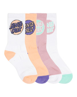 Santa Cruz Girls Other Dot Crew Sock 4 Pack - Pink/White/Orange 2-6