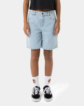 Santa Cruz Checker Heart Dot Carpenter Jean Shorts - Light Washed Indigo