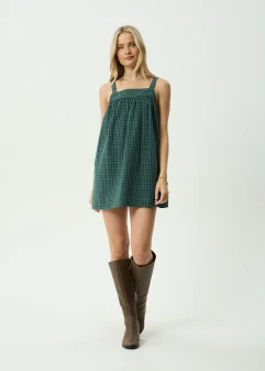 Afends Inka Seersucker Mini Dress - Reverb Pine Check