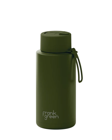 Frank Green 34oz  SS Ceramic Reusable Bottle Khaki with Flip Straw lid