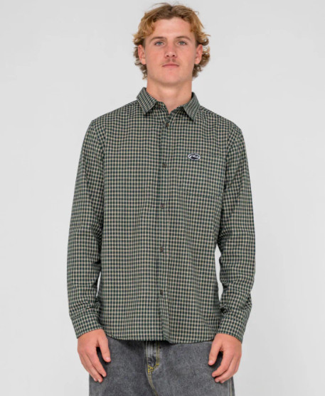 Rusty Datsun Check Long Sleeve Shirt - Dark Green