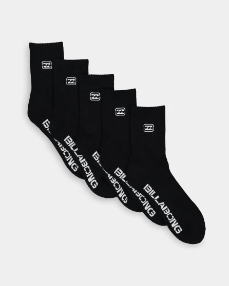 Billabong Boys 8-16 Sport Socks 5 Pack - Black  OSFM