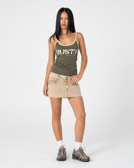 Rusty Tank Girl Contrast Staple Singlet - Khaki