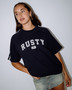 Rusty All Saint Collegiate OG Oversize Tee Navy Blue