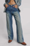 One Teaspoon Jackson Utility Mid Waist Wide Leg Jeans - Blue Ranch